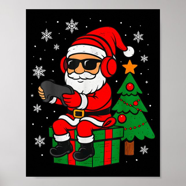 Christmas Gamer Retro Santa Funny Xmas Gaming Men  Poster (Framsidan)
