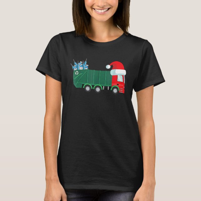 Christmas Garbage Truck Vaccinated For Boys Kids T T Shirt (Framsida)