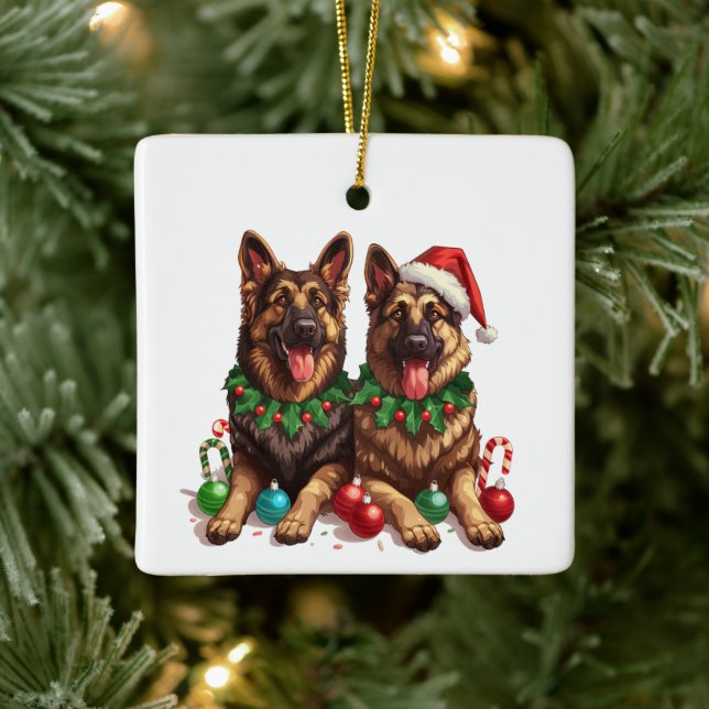 Christmas German Shepherd Dogs Julgransprydnad Keramik (Träd)