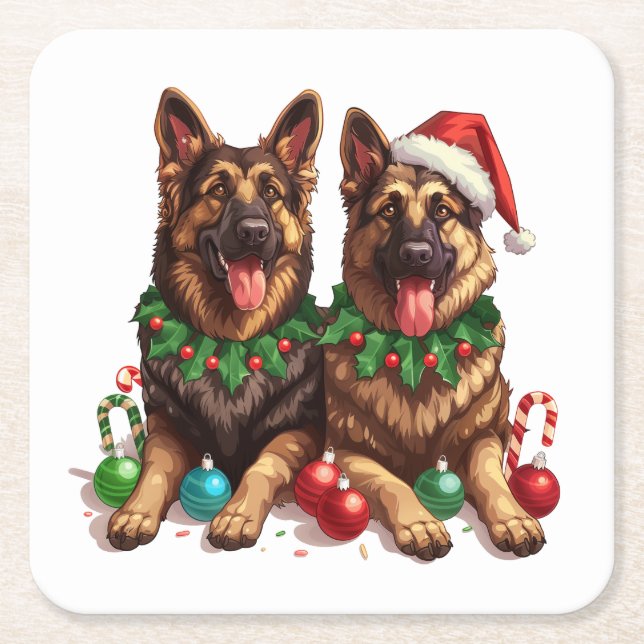 Christmas German Shepherd Dogs Underlägg Papper Kvadrat (Framsidan)