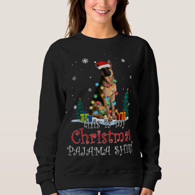 Christmas German Shepherd Pajama Lights Funny Gift T Shirt (Framsida)