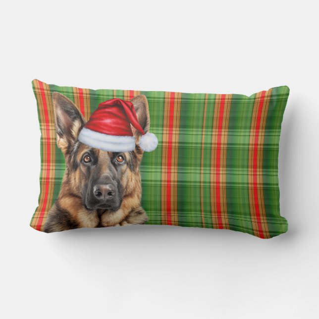 Christmas German Shepherd Red Green Plaid Holiday Lumbarkudde (Baksida)