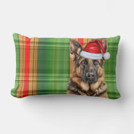 Christmas German Shepherd Red Green Plaid Holiday Lumbarkudde