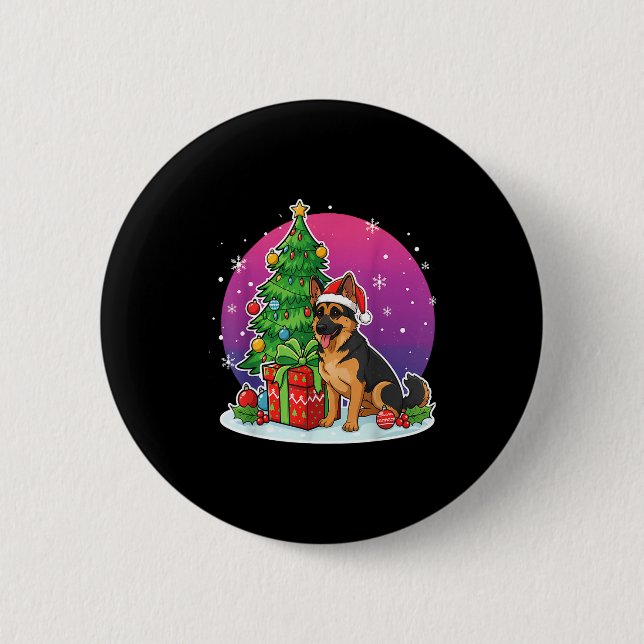 Christmas German Shepherd Santa Hat Xmas Men Women Knapp (Framsida)