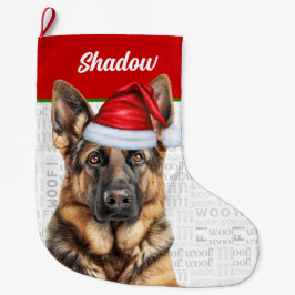 Christmas German Shepherd with Dog's Name Stor Julstrumpa