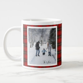 Christmas Gift 2 Photo Trendy Red Plaid Rustic Jumbo Mugg