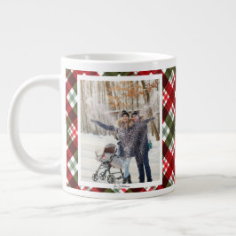 Christmas Gift 2 Photo Trendy Red Plaid Rustic Jumbo Mugg