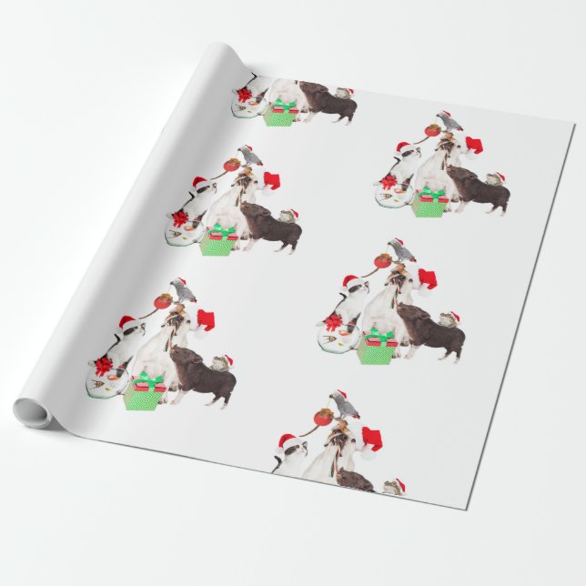 CHRISTMAS GIFT ANIMALS IN Santa Wrapping Papper Presentpapper (Utrullad)