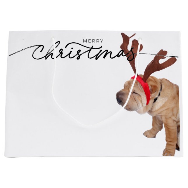 CHRISTMAS GIFT BAG BULLDOG WEARING ANTLERS (Framsidan)