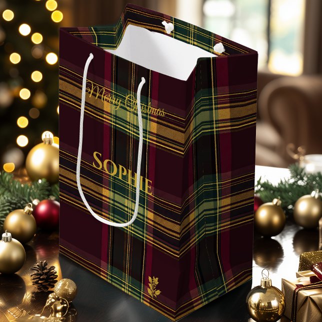 Christmas Gift Bag Burgundy Plaid Tartan Design (Skapare uppladdad)