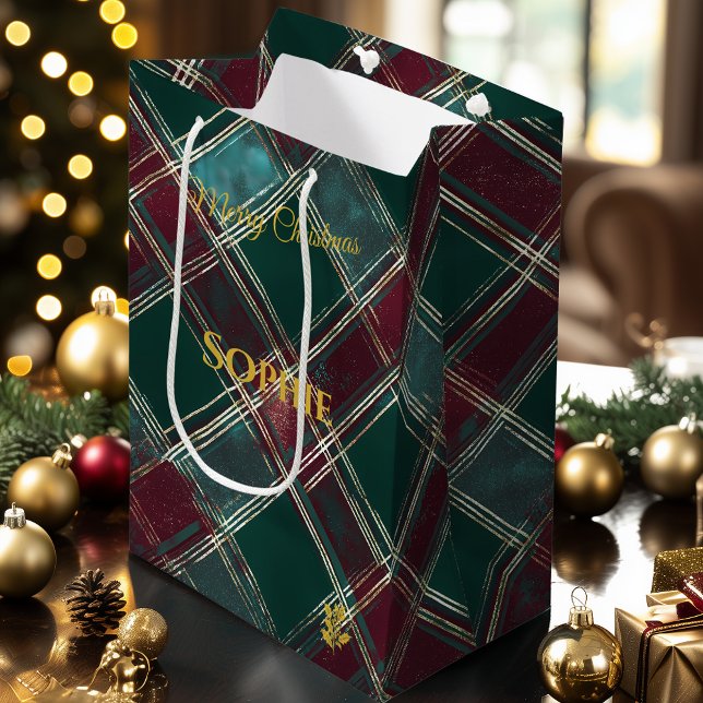 Christmas Gift Bag Green Plaid Tartan Design (Skapare uppladdad)