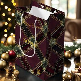 Christmas Gift Bag Plaid Tartan Gold Pattern