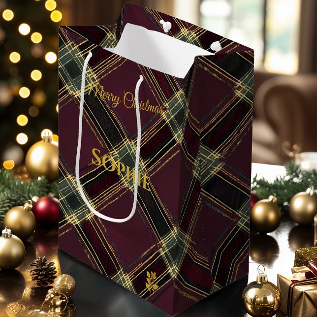 Christmas Gift Bag Plaid Tartan Gold Pattern (Skapare uppladdad)