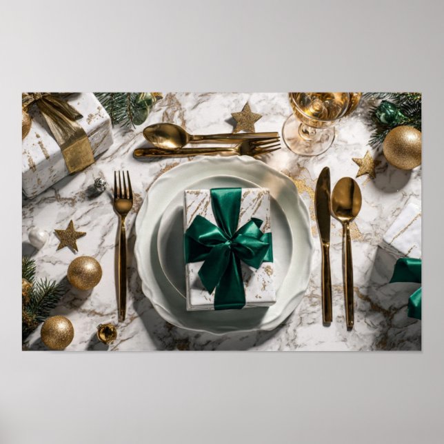 Christmas Gift Box with Green Ribbon on Festive Ta Poster (Framsidan)