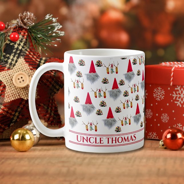 Christmas Gift For Uncle, Gnome & Reindeer Pattern Kaffemugg (Skapare uppladdad)