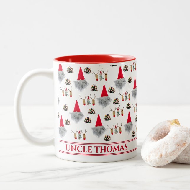 Christmas Gift For Uncle, Gnome & Reindeer Pattern Två-Tonad Mugg (Med munk)