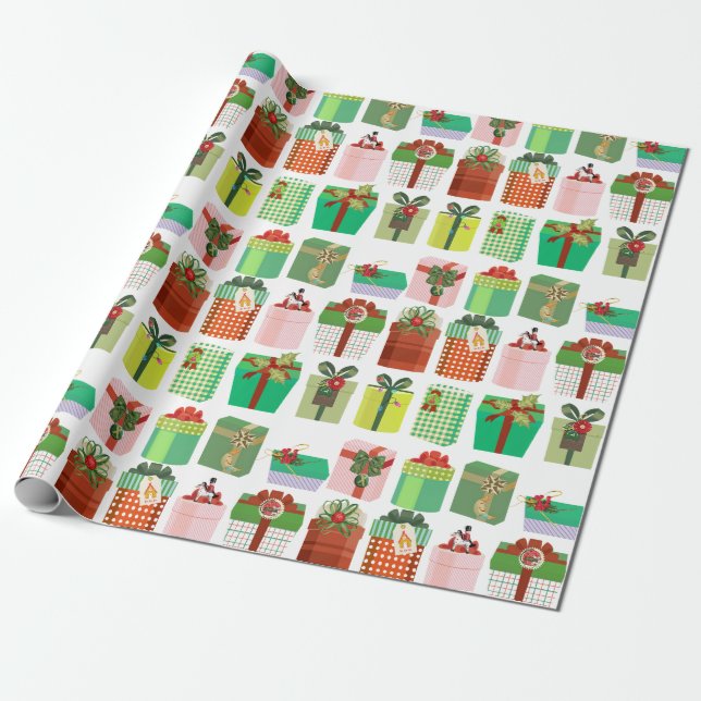 Christmas Gift Parcels Presents Pattern Presentpapper (Utrullad)