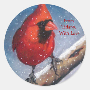 CHRISTMAS GIFT STICKERS: RED CARDINAL, SNÖ, ART RUNT KLISTERMÄRKE