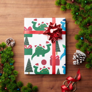 CHRISTMAS GIFT WRAP MED DINOSAURS MED SANTA HATS PRESENTPAPPER