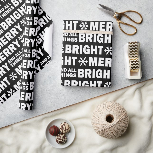 Christmas Gift Wrap | Merry and Bright Black White Presentpapper (Hantverk)