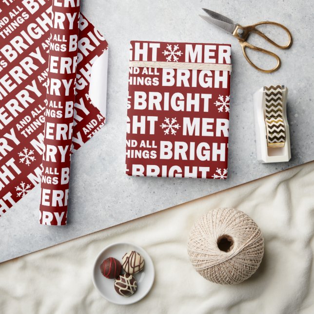 Christmas Gift Wrap | Merry and Bright Dark Red Presentpapper (Hantverk)