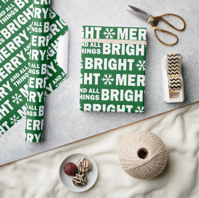 Christmas Gift Wrap | Merry and Bright Green White Presentpapper (Hantverk)