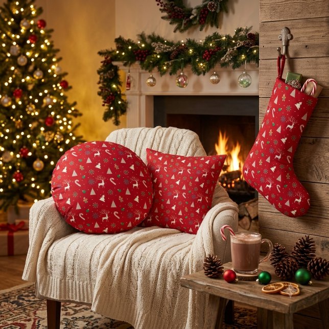 Christmas Gift Wrap — Reindeer, Gingerbread Rund Kudde (Skapare uppladdad)