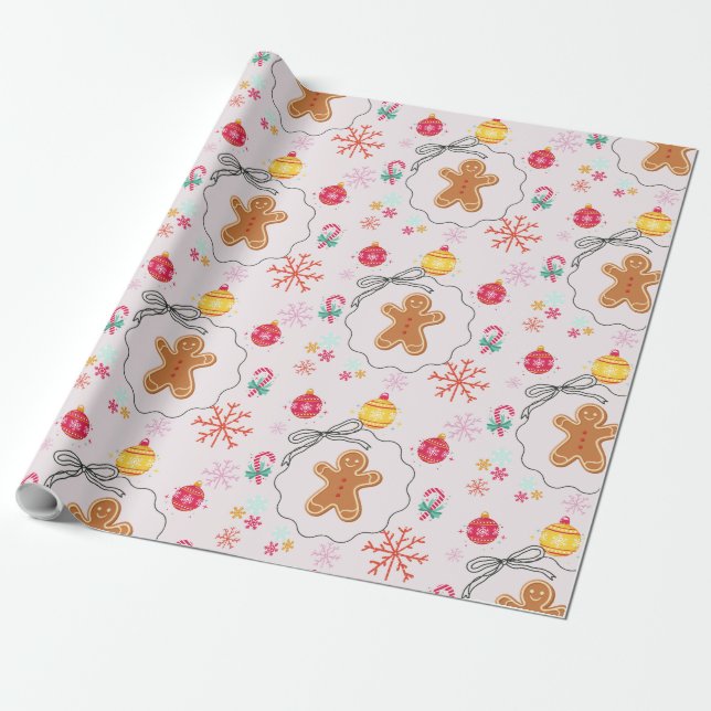 Christmas Gift Wrap with Gingerbread Presentpapper (Utrullad)