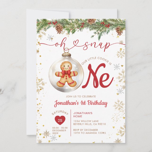 Christmas Gingerbread 1st Birthday Cookie Party Inbjudningar (Framsida)
