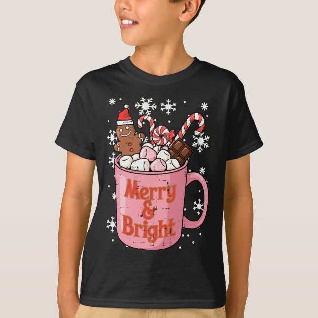 Christmas Gingerbread Cocoa Merry Bright Xmas Wome T Shirt (Framsida)
