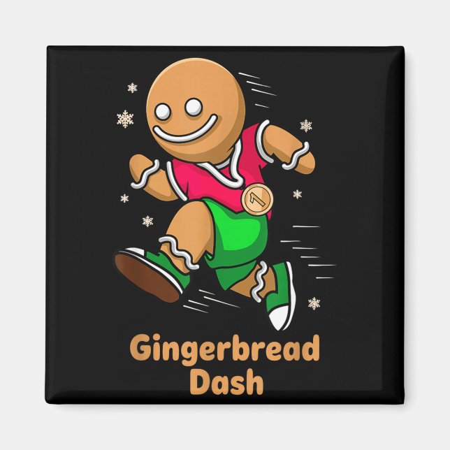 Christmas Gingerbread Dash Running Runner Xmas Mar Magnet (Framsidan)