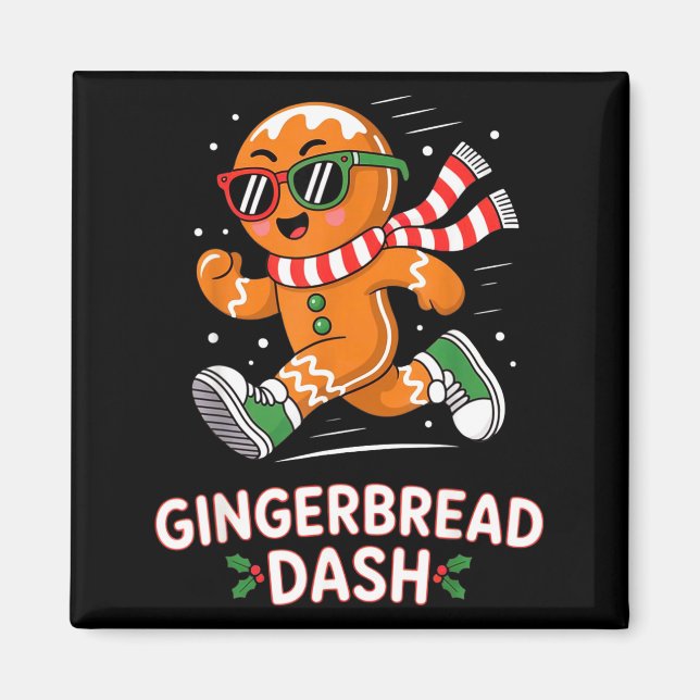 Christmas Gingerbread Dash Running Runner Xmas Mar Magnet (Framsidan)