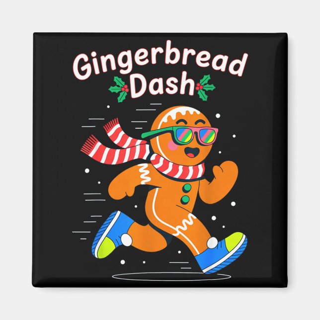 Christmas Gingerbread Dash Running Runner Xmas Mar Magnet (Framsidan)