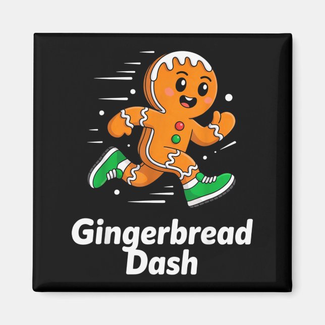 Christmas Gingerbread Dash Running Runner Xmas Mar Magnet (Framsidan)