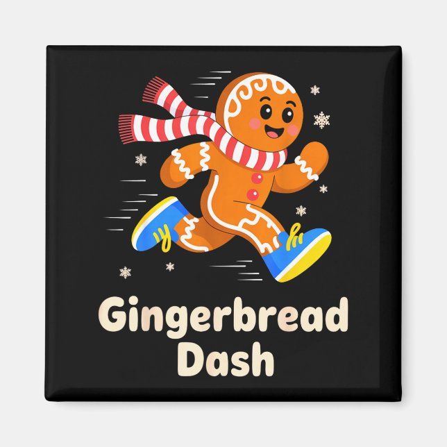 Christmas Gingerbread Dash Running Runner Xmas Mar Magnet (Framsidan)