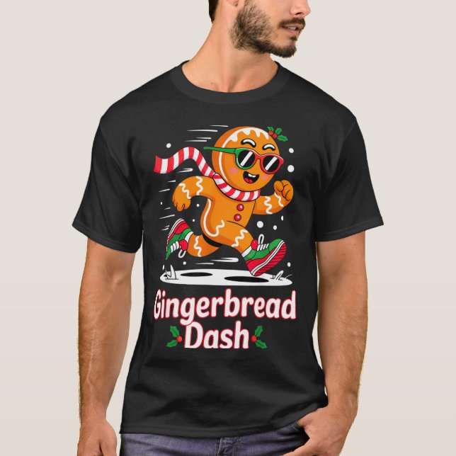 Christmas Gingerbread Dash Running Runner Xmas Mar T Shirt (Framsida)