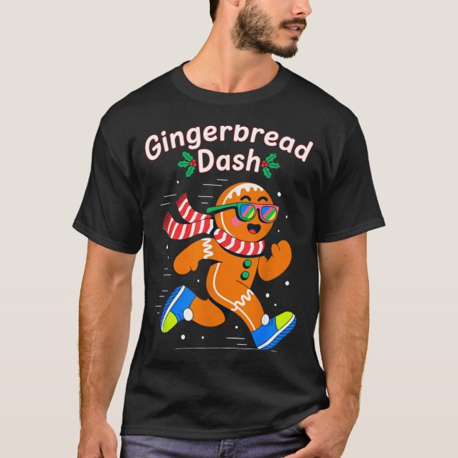 Christmas Gingerbread Dash Running Runner Xmas Mar T Shirt (Framsida)