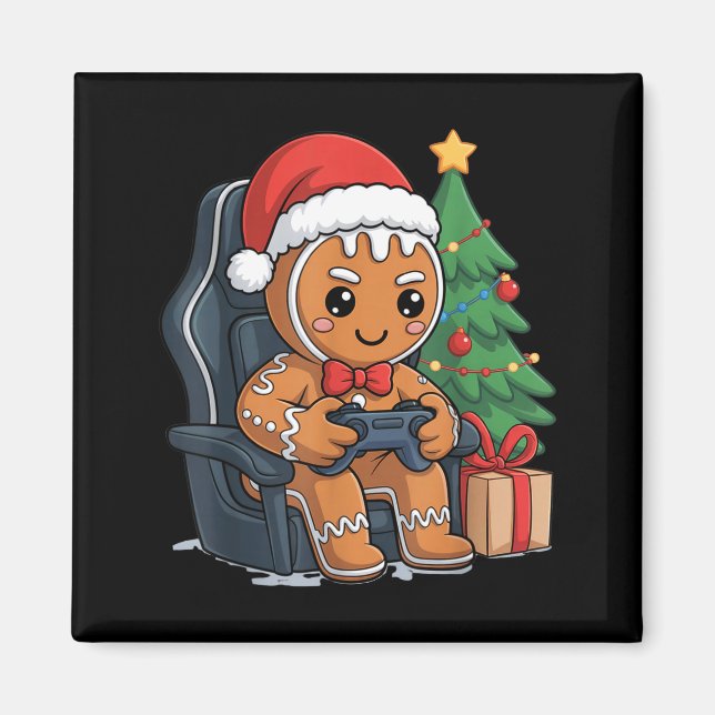 Christmas Gingerbread Gamer Chair Holiday Gaming B Magnet (Framsidan)