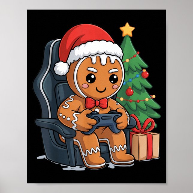 Christmas Gingerbread Gamer Chair Holiday Gaming B Poster (Framsidan)