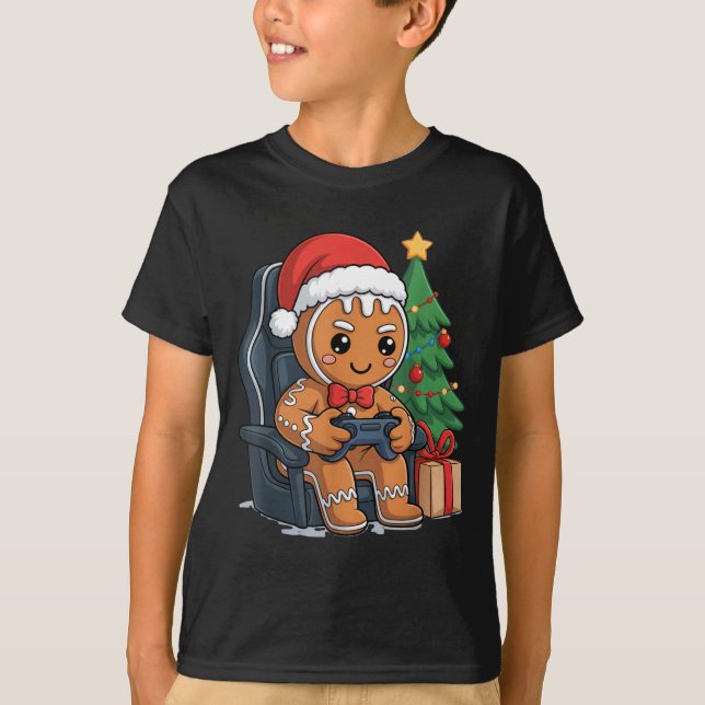 Christmas Gingerbread Gamer Chair Holiday Gaming B T Shirt (Framsida)