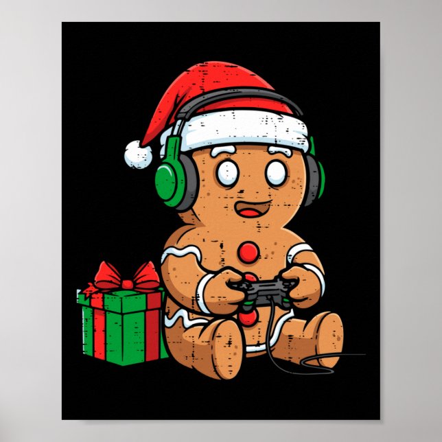 Christmas Gingerbread Gamer Xmas Gaming Boys Kids  Poster (Framsidan)
