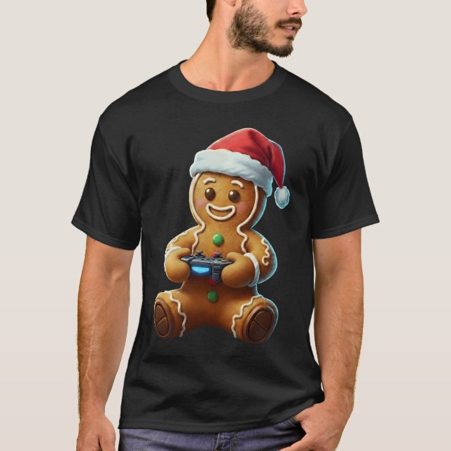 Christmas Gingerbread Gamer Xmas Gaming Boys Youth T Shirt (Framsida)