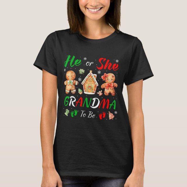 Christmas Gingerbread Gender Reveal He Or She Gran T Shirt (Framsida)