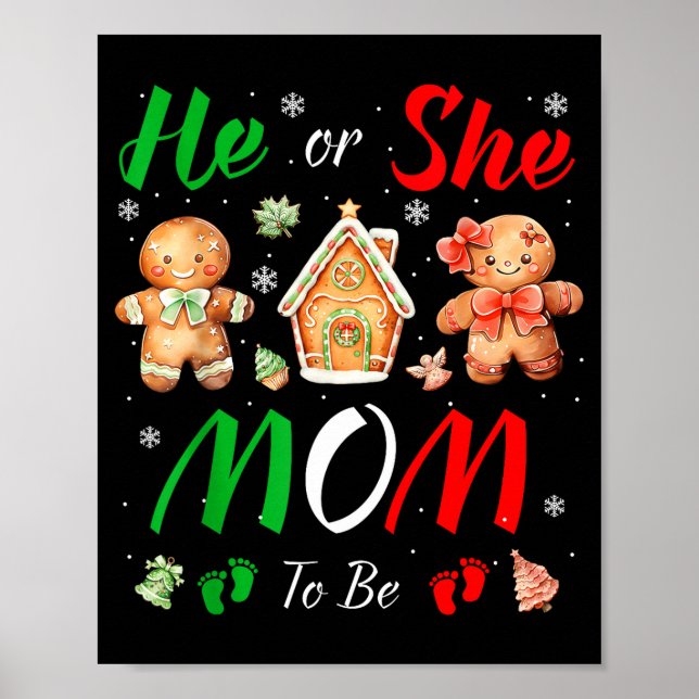 Christmas Gingerbread Gender Reveal He Or She Mom  Poster (Framsidan)