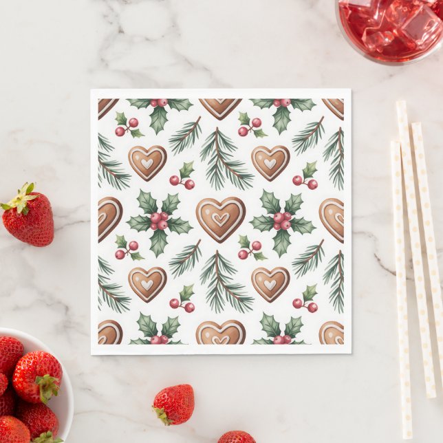 Christmas Gingerbread Heart Holiday Pattern Pappersservett (Insitu)