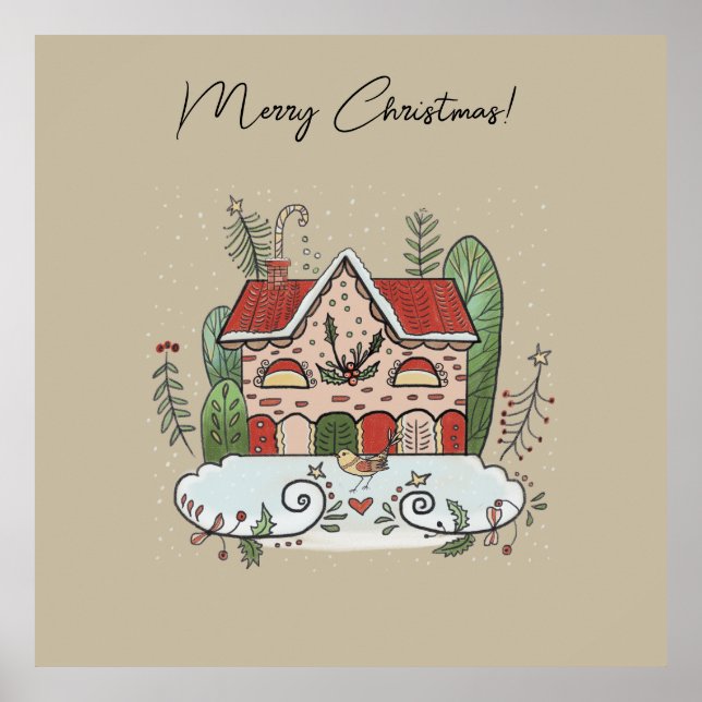 Christmas Gingerbread House Bird Winter  Poster (Framsidan)