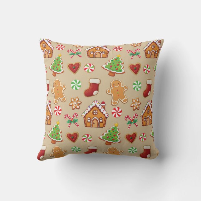 Christmas Gingerbread House Cookies Throw Pillow Kudde (Baksida)