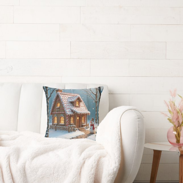 Christmas Gingerbread House With a Snowman  Kudde (Soffa)