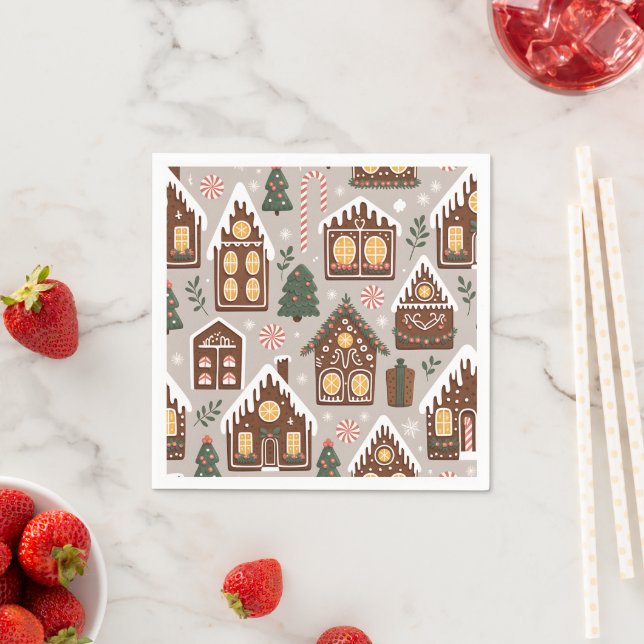 Christmas Gingerbread Houses Holiday Pattern Pappersservett (Insitu)