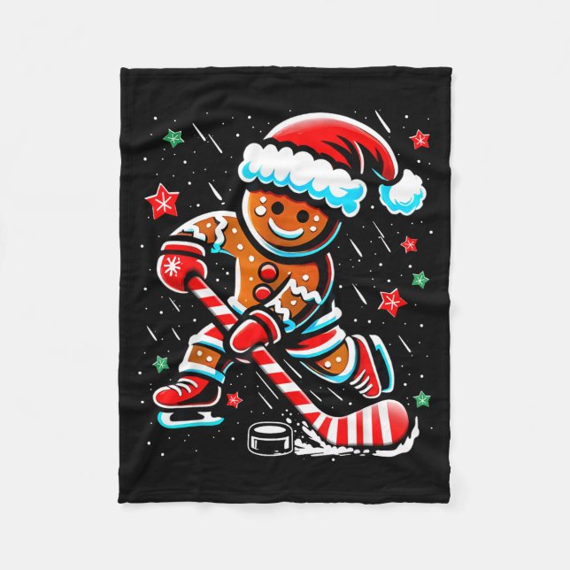 Christmas Gingerbread Ice Hockey Srts Funny Xmas P Fleecefilt (Framsidan)